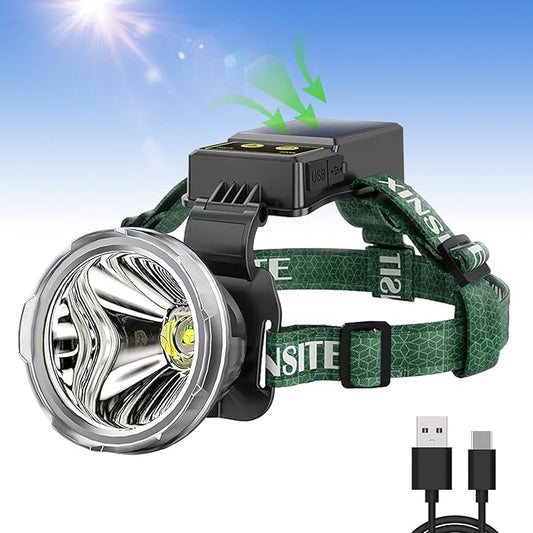 LED Rechargeable Headlamp, Super Bright Headlamp with Motion Sensor, Solar Charging, 3 Modes Waterproof Headlamps for Outdoors, Camping, Hiking, and Emergencies