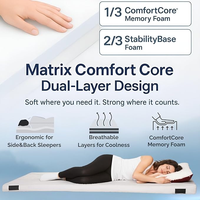 Hazli Matrix Comfort-Cell Memory Foam Camping Mattress Pad - Roll Up Mattress for Adults - Portable Cot Sleeping Pad for Camping - Floor Mat or Bed Roll for Car, SUV