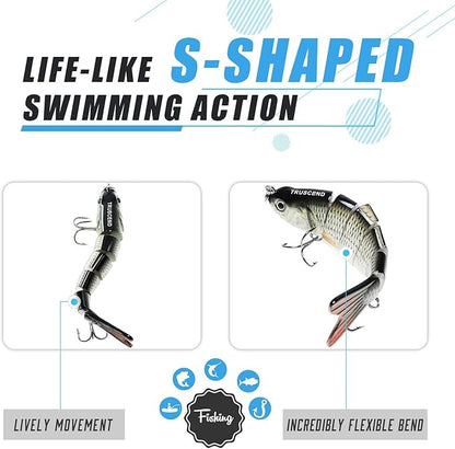 TRUSCEND Easy Catch Swimmax, Magic Noisy Turbulent Wiggling and Vibrating Actions for More Bites, Segmented Swimbait Jointed by Dyneema Strongest Fiber, Lifelike Fishing Lures for Relax Family Fishing