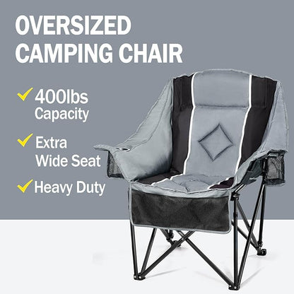 Oversized Camping Chairs Extra Wide 400lbs Capacity, Heavy Duty Folding Outdoor Chair with 2 Cup Holder & Storage Pocket, Padded and Portable Lawn Chair for Adults, Camp, Fishing, Tailgating, Picnic