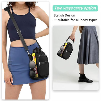 32/40/64/87/128 oz Water Bottle Carrier Bag, Neoprene Water Bottle Sleeve with 4 Pocket, Sport Water Holder with Paracord Handle and Shoulder Strap for Walking Hiking Camping Gym