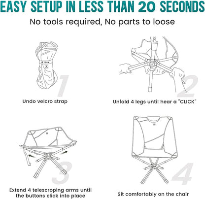 Portable High Back Camping Chair with Adjustable Height, Small Compact Outdoor Folding Chair for Adults Travel, Riselite Collapsible Lightweight Packable Camp Chairs, Easy Carry and Quick Setup