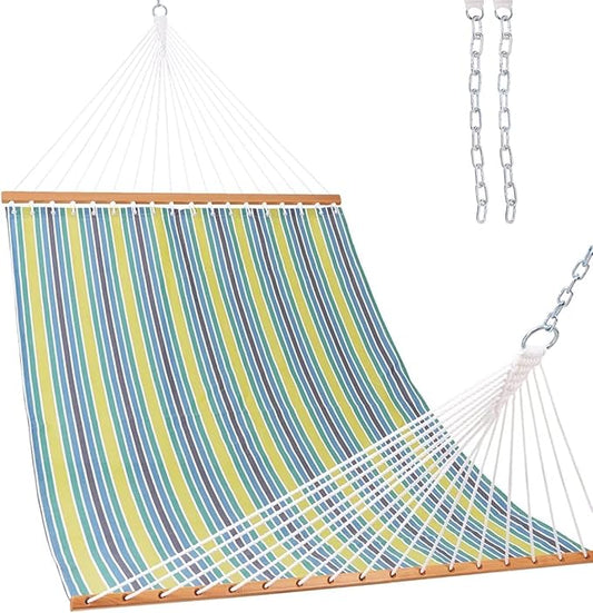 Lazy Daze Hammocks Quick Dry Hammock with Spreader Bar Textliene Fabric Double 2 Person Hammock with Chains Outdoor Patio Poolside Backyard Beach 450 lbs Capacity, Blue Green Stripes