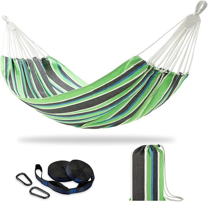 Brazilian Double Hammock with Tree Straps,Extra Large 94x63IN,2 Persons Hammock for Backyard Patio Outdoor and Indoor,450lbs Weight Capacity,Soft Woven Cotton Fabric - Black Stripe