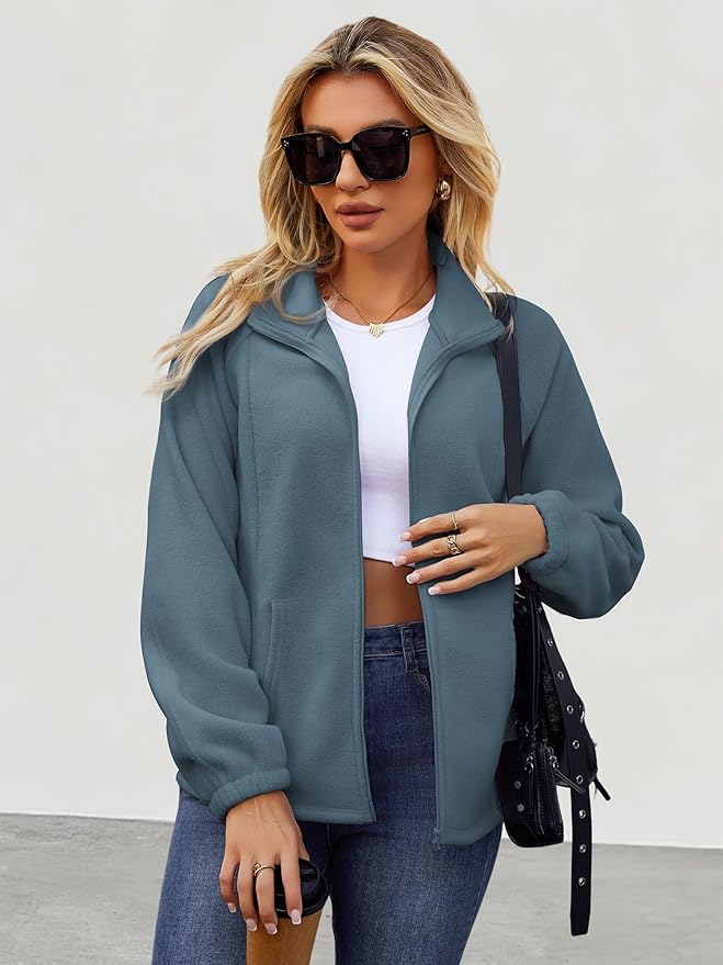 Womens Zip Up Fleece Jacket With 6 Pockets Casual Long Sleeve Fall Winter Fashion Outfits Clothes 2025