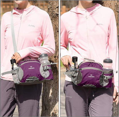 Peicees Hiking Fanny Pack Large Waist Bag for Men Women with Bottle Holder Water Resistant Lumbar Pack for Hiking Camping Fishing Outdoor (Bottle Not Included)