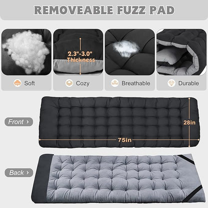 ABORON Folding Camping Cot W/Mat for Adults, Heavy Duty Outdoor Bed with Carry Bag,1200 D Layer Oxford Travel Camp Cots (Black Cot with Black Cotton Pad)