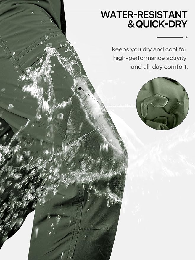 FREE SOLDIER Men's Outdoor Cargo Hiking Pants with Belt Lightweight Waterproof Quick Dry Tactical Pants Nylon Spandex