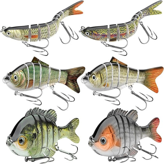 6pcs Fishing Lures for Freshwater and Saltwater, IEVEI Slow Sinking Most Lifelike Jointed Swimbait for Bass Trout Crappie Walleye Pike, Amazing Fishing Gifts for Men and Family Fishing