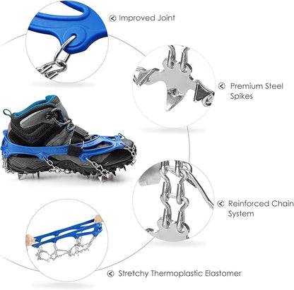 Crampons Ice Cleats Traction Snow Grips for Boots Shoes Women Men Anti Slip 19 Stainless Steel Spikes Safe Protect for Hiking Fishing Walking Climbing Mountaineering