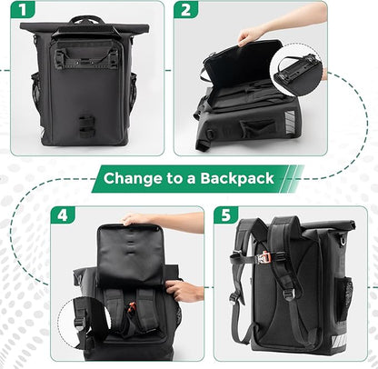 ROCKBROS Rear Rack Bike Bag Waterproof Bike Rack Bag with Helmet Fixing Buckle Rear Bike Rack Bag Detachable Shoulder Straps Convertible Backpack Fit for All Pillion Racks 18L Capacity