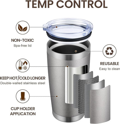 MEWAY 20oz Tumbler 12 Pack Double Wall Vacuum Insulated Travel Mug Bulk, Stainless Steel Tumblers with Lid and Straw, Durable Powder Coated Coffee Cups for Cold & Hot Drinks (Cold Gray, 12)