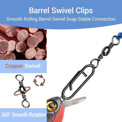 AMYSPORTS Heavy Strength Fishing Snap Stainless Saltwater Freshwater Fishing Swivel Clip Rolling Barrel Fishing Clips Swivels Speed Change Black Nickel