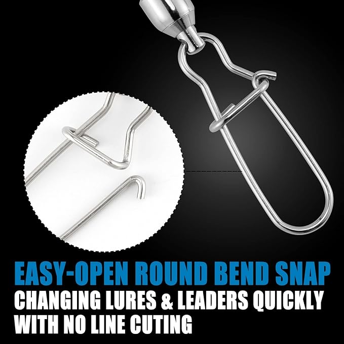 Dr.Fish 20 Pack Ball Bearing Snaps Swivels Fishing Tackles Duo Lock Snaps Stainless Steel Saltwater Freshwater Lure Leader Line Connector