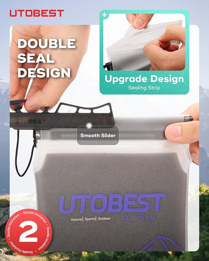 Insulated Water Bladder with Bite Valve Cover Keeps Water Cool or Warm for Hours, Leakproof TPU Hydration for Hiking Camping and Backpacking