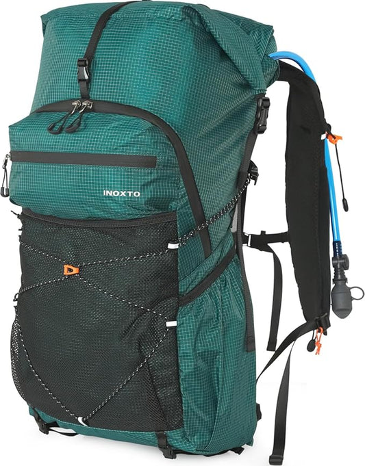 Hiking Backpack for Men and Women, 30L Waterproof Camping Backpack with 3L Water Bladder and Rain Cover, Lightweight Outdoor Sport Travel Daypack Rucksack for Climbing Cycling (Dark green)