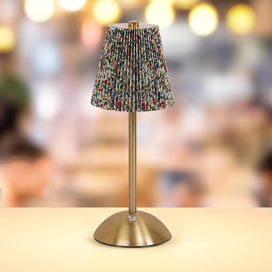 Cordless LED Table Lamp with Dimmer, Built-in Rechargeable Battery, 3-Level Brightness, Patio Table Lamp, Bedside Night Lamp, Ambient Light for Restaurant, Antique Brass (Floral Print)