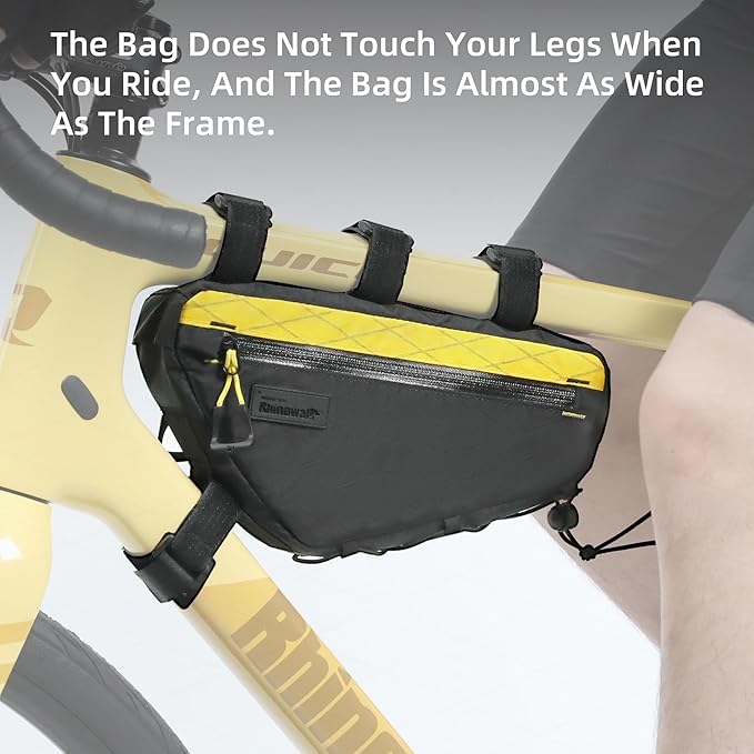Rhinowalk Bike Triangle Frame Bag 1.7L, Waterproof Tool & Gear Bag with YKK Zippers, Cable Port & Pump Holder, Slim Fit – Black+Yellow
