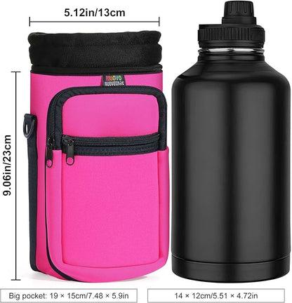 Nuovoware Water Bottle Carrier Bag,25oz/40oz/64oz Bottle Pouch Holder,Adjustable Shoulder Hand Strap 2 Pocket Sling Neoprene Sleeve Sports Accessories for Hiking Travelling Camping