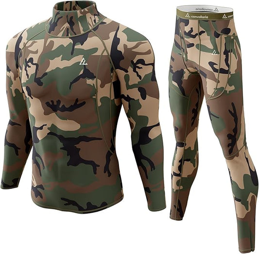 CL convallaria Mens Thermal Underwear Set with Fly Long Johns Base Layer Winter Hunting Gear Sport Top and Bottom