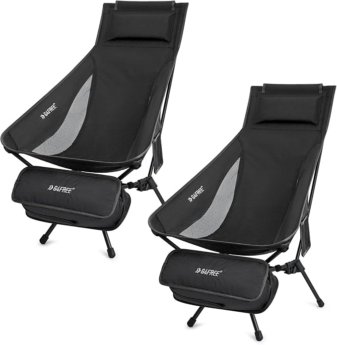 G4Free 2 Pack Folding Lightweight Camp Chair High Back Camping Chair Backpacking Chair Heavy Duty 330lbs with Headrest Pocket Black