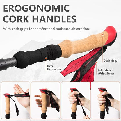 BISINNA Carbon Fiber Trekking Poles Collapsible Hiking Poles Lightweight Walking Sticks with Cork Handle Quick Lock for Women and Men 2pc