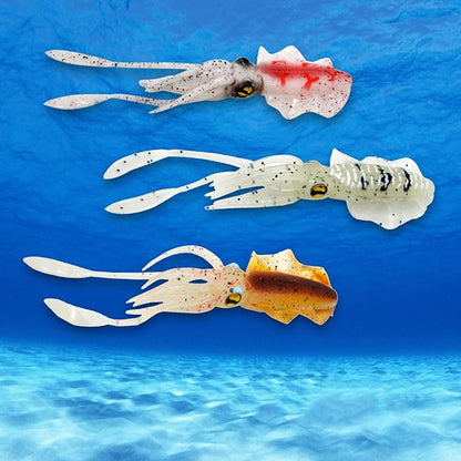 Squid Fishing Lures Large Simulation Luminous Artificial Lures Baits with 3D Holographic Eyes & Treble Hook, Built in Lead Blocks, Lifelike Plastic Fishing Soft Lures for Saltwater Fishing
