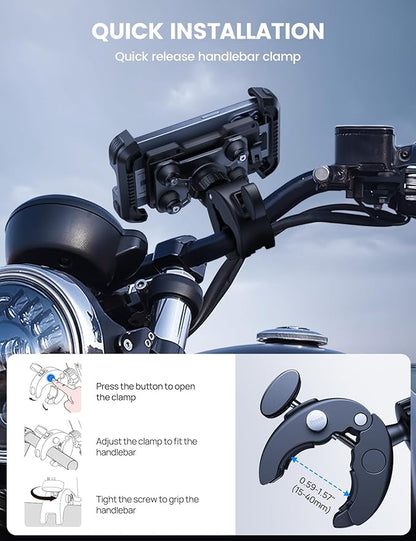 Lamicall Motorcycle Phone Mount Holder - [Dual Vibration Dampener] [Upgrade Handlebar Clip] Motorcycle Cell Phone Holder, Bike Phone Mount, Fit iPhone 16/15/14/13 Pro Max, 4.7-6.7" Phones, Black