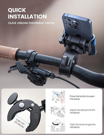 Lamicall Motorcycle Phone Mount Holder - [Camera Friendly] [1s Lock] Bike Phone Holder Handlebar Clamp, Bicycle Scooter Phone Clip, for iPhone Air, 17, 16, 15 Pro Max, Galaxy S25, 4.7-7" Phones, Blue