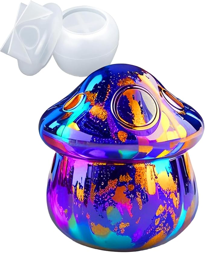 Resin Jar Molds with Lid Mushroom Silicone Mold for Epoxy Resin Casting DIY Jewelry Trinket Organizer Box, Candy Container, Planter, Candle Jars, Home Decoration Concrete Cement Mould Art Craft Gifts