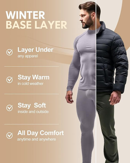 CL convallaria Thermal Underwear for Men Long Johns Fleece Lined Hunting Gear Set Base Layer for Cold Weather XS-4XL