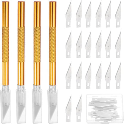 MECCANIXITY 4 Pcs Exacto Knife, Craft Hobby Knife with 40 Exacto Blades(#11) Profession Craft Knives for Crafting, Modeling, Scrapbooking (Gold Tone)