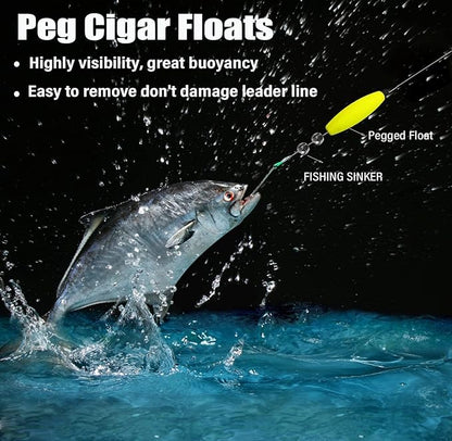 YOTO Peg Floats for Catfish Crappie,Foam Cigar Slip Fishing Corks Bobbers for Santee Rig