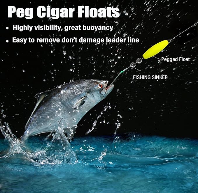YOTO Peg Floats for Catfish Crappie,Foam Cigar Slip Fishing Corks Bobbers for Santee Rig