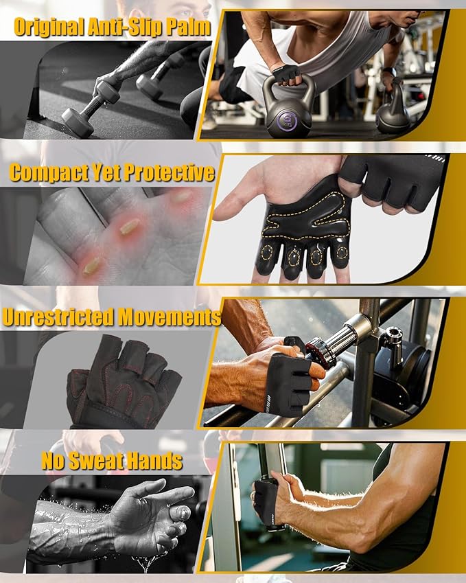 RIGWARL Weight Lifting Workout Gloves Men Women, Breathable Barehand Gym Gloves for Weightlifting Rowing Exercise Training Fitness Crossfit WODs