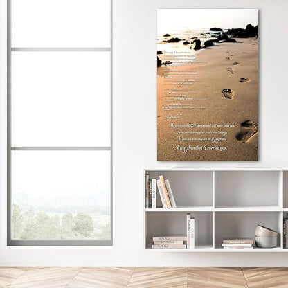 Footprints in the Sand Wall Art Decor, Footprints in the Sand Canvas Prints Wall Art, Inspirational Christian Poem Wall Poster Gift, Beach Picture Wall Art for Living Room Beach Office 32"Wx48"HInches