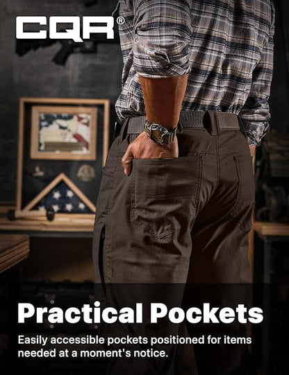 CQR Men's Flex Stretch Tactical Pants, Water Resistant Ripstop Cargo Pants, Lightweight EDC Outdoor Work Hiking Pants