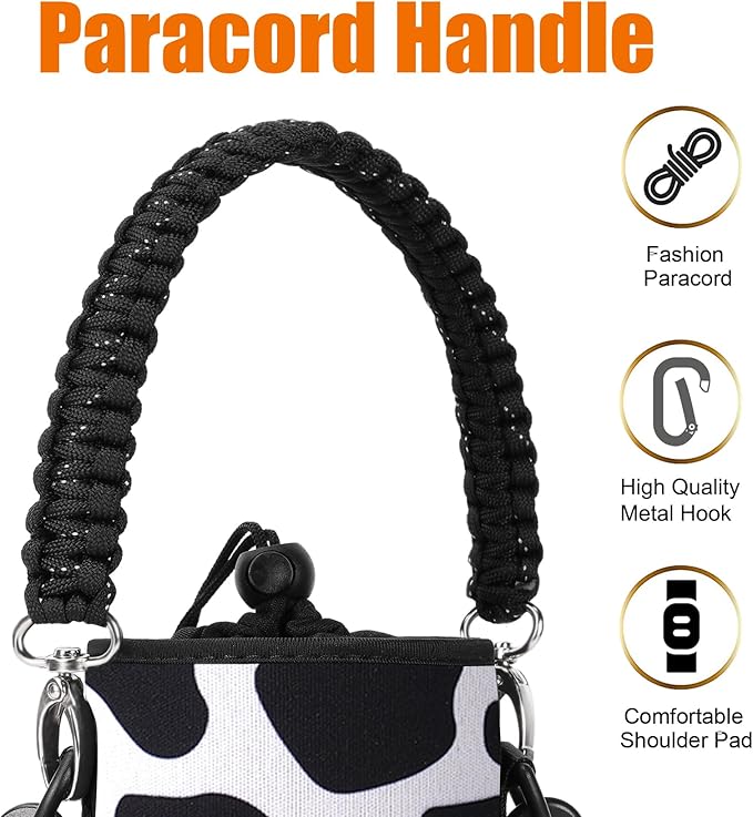 32/40/64/128 oz Neoprene Insulated Water Bottle Carrier Bag, Sling Bag Sleeve Pouch Holder with Strap & Paracord Handle and 2 Pocket for Travelling, Hiking, Camping