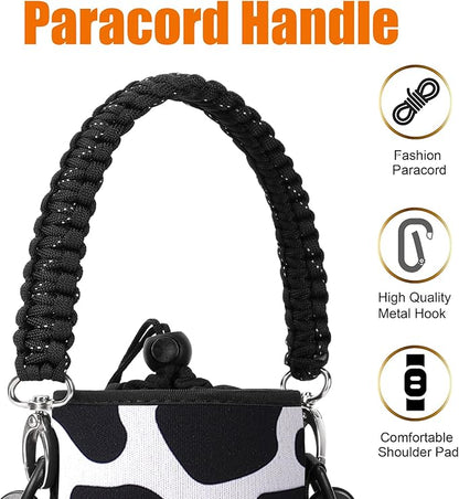 32/40/64/128 oz Neoprene Insulated Water Bottle Carrier Bag, Sling Bag Sleeve Pouch Holder with Strap & Paracord Handle and 2 Pocket for Travelling, Hiking, Camping