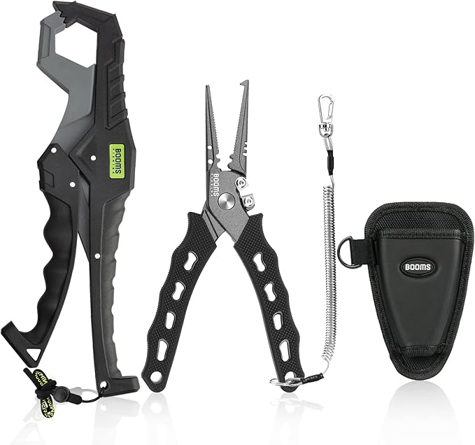 Booms Fishing F07 Pliers Hook Remover, Split Ring Pliers Stainless Steel, Saltwater Tools With Lanyard and Sheath, Gift for Men