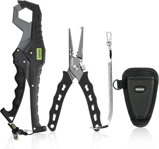 Booms Fishing F07 Pliers Hook Remover, Split Ring Pliers Stainless Steel, Saltwater Tools With Lanyard and Sheath, Gift for Men