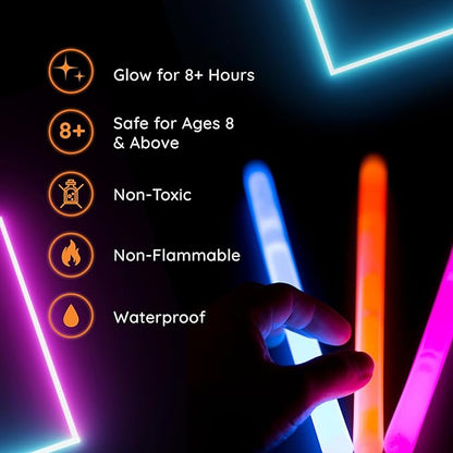 Glow Fever Glow in The Dark Sticks - 50 ct 6" Glow Sticks Bulk Party Pack with End Caps & Lanyards - Glow Party Favors for Concert, Festival, & Wedding Neon Light Sticks by Party Dragon, Multi