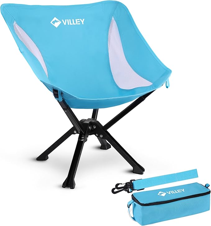 VILLEY Portable Folding Chair Lightweight Camping Chair No Assembly Needed, Quick Setup for Beach, Hiking, Supports 330 LBS, Blue