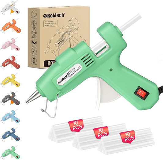 ROMECH 20W Mini Hot Glue Gun with 30 Glue Sticks Set, Fast Preheating 20W Hot Glue Gun Kit Heavy Duty Gluegun for Craft, DIY, Repairs (Green)