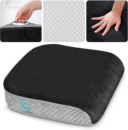 Large Seat Cushion (19” x 17” x 3”) Memory Foam for Office Chair, Wheelchair Cushions, Floor Pillow | Cushion Back Pain Coccyx Pain Relief | Plush Velvet Cover with Carry Handle