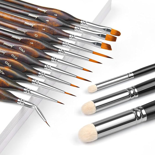 Miniature Paint Brushes with Domed Dry Brush Set for Miniature Painting, Fuumuui 14Pcs Miniature Model Paint Brush Set Dry Brush Miniatures for for Acrylic, Watercolor, Oil
