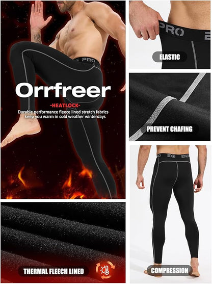 4 Pack Thermal Underwear Long Johns Fleece Base Layer Bottoms Thermal Leggings for Men Compression Pants