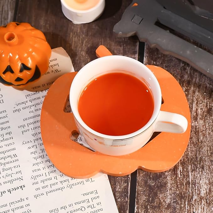 3 Pcs Pumpkin Epoxy Coaster Resin Molds Silicone with Holder, Halloween Pumpkin Coaster Molds Holder Set for Epoxy Resin, DIY Art Craft Cup Mats