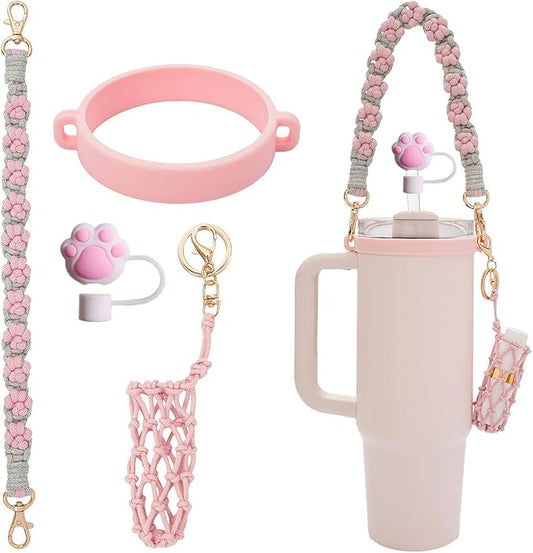 Outman Cup Accessories Set Water Bottle Holder Sling,Siliocne Straw Cover,Lipstick Holder Fits Most 16-40oz Water Bottles Compatible with Stanley Cup