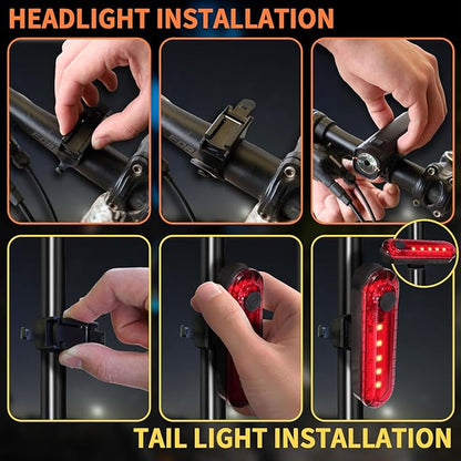 KunHe 227 Lumens 1600mAh Bike Light Set (1or2or4 or 8 Packs) Rechargeable Front & Rear Bicycle Lights with IPX4 Waterproof 4 Modes for Night Cycling